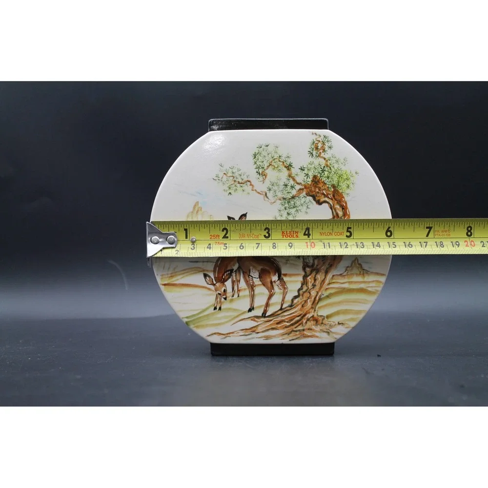 Vintage Olympia WA Studio Pottery Vase Hand Painted Deer Landscape Signed 6